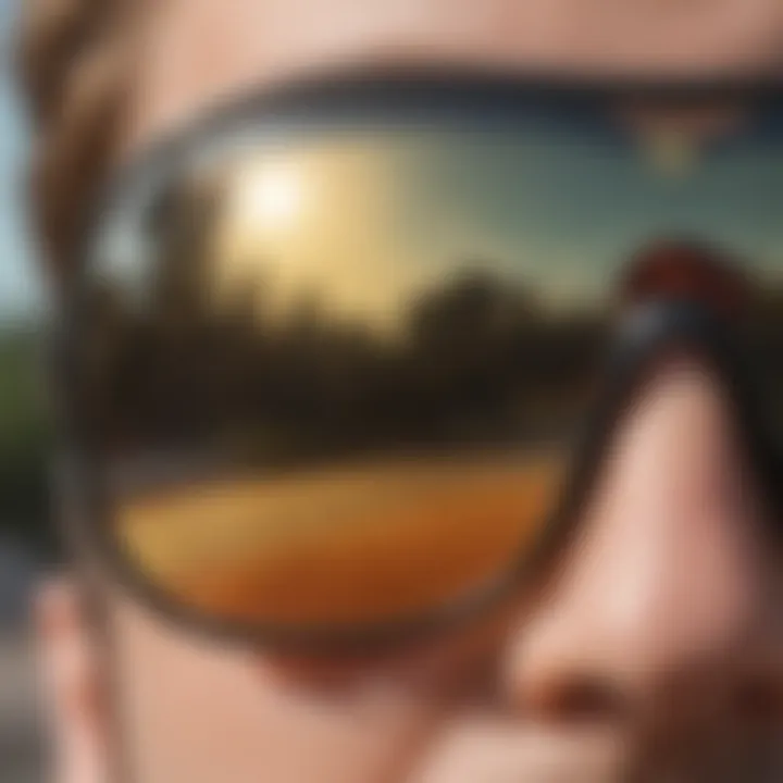 Close-up of sunglass lenses showing UV protection