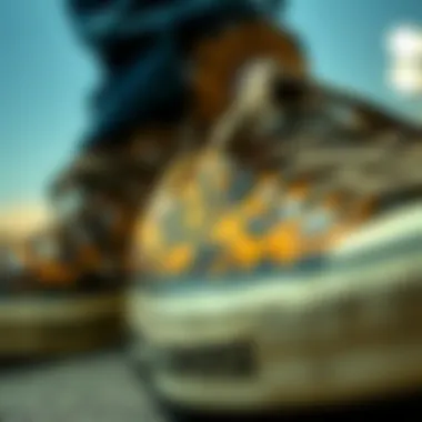 Close-up of Converse sneakers showcasing intricate animal print details