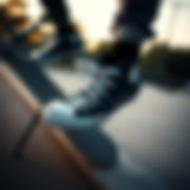 Skateboarder in Converse All Star Black High Skateboarder performing tricks while wearing Converse All Star Black High shoes.