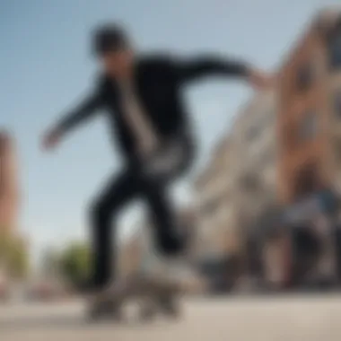 Stylish skater wearing Dickies Chino Black while performing a trick