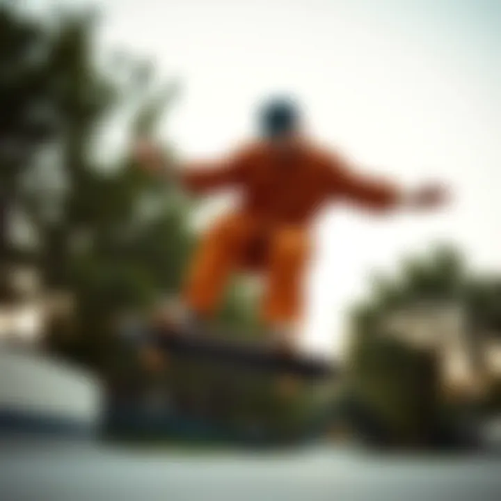 Skateboarder wearing Dickies corduroy in action