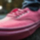 Close-up of dusty rose Vans showcasing unique texture