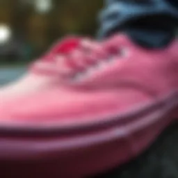 Close-up of dusty rose Vans showcasing unique texture