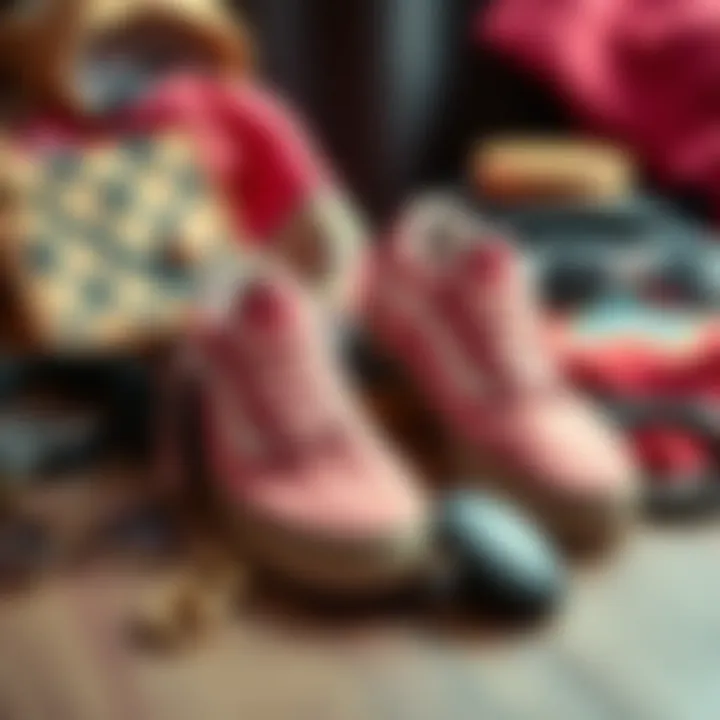 Fashion Accessories Complementing Dusty Rose Vans Dusty rose Vans displayed with various fashion accessories