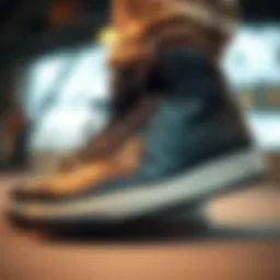 Close-up view of black Nike high tops showcasing detailed craftsmanship