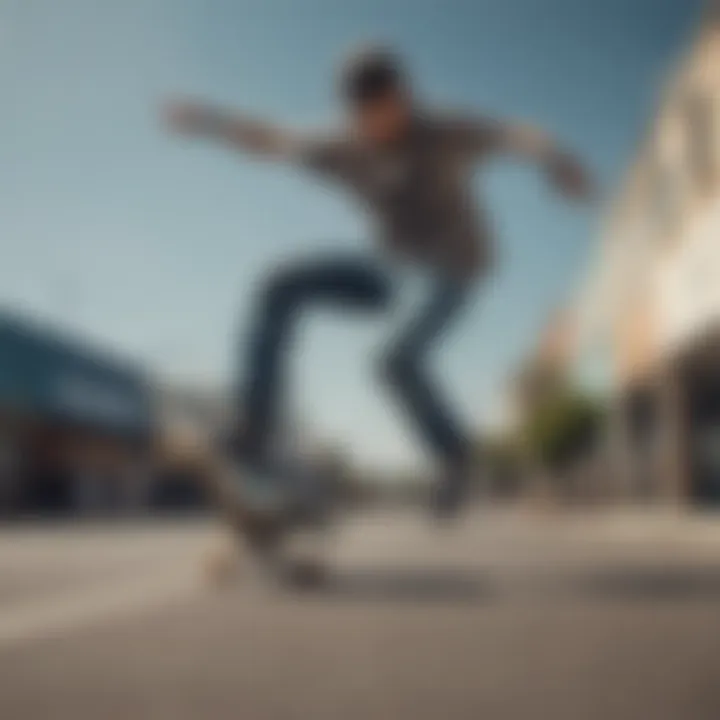 Dynamic skateboarder performing tricks in stylish apparel