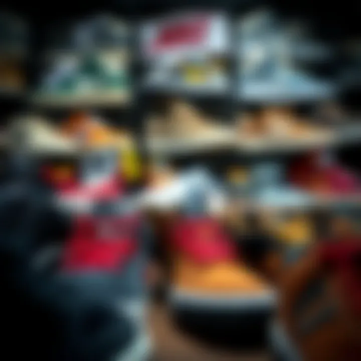 A collection of various skate shoe brands on display