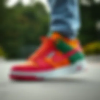 A stylish skateboard shoe with a unique design and vibrant colors