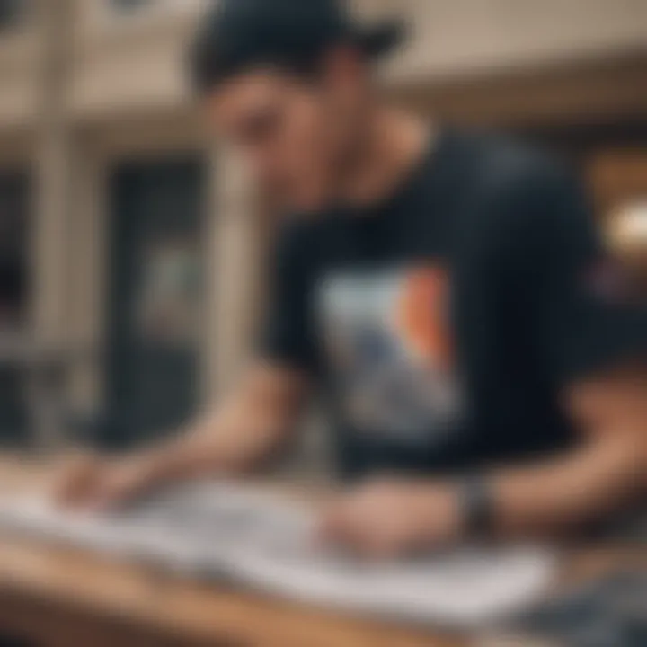 A designer sketching creative graphics for t-shirts