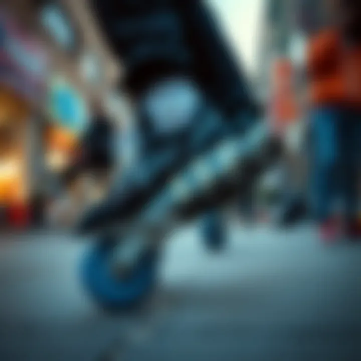 Heelys in Urban Culture A vibrant urban setting with individuals enjoying Heelys sneakers