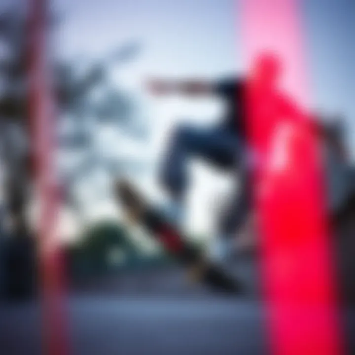 Skateboarder in Action with Loose Pants A skateboarder performing a trick while wearing stylish loose pants