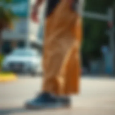 Street Style with Loose Pants and Skate Shoes A street style outfit featuring loose pants paired with skate shoes