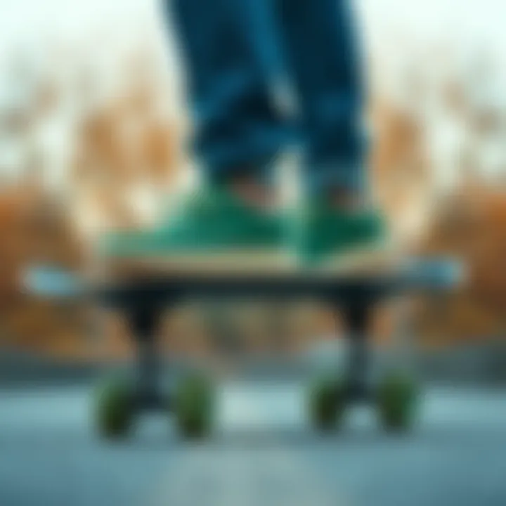 Skateboarder Wearing Merrell Hydro Moc Green Skateboarder wearing Merrell Hydro Moc Green, showcasing comfort and style