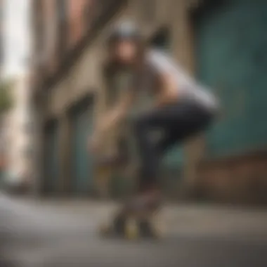 Action shot of skater using Moxi Jungle Skates in an urban environment