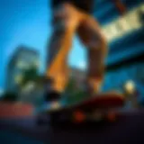 Stylish Neff pants showcased in an urban skate setting