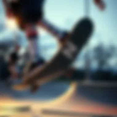 Skateboarding in New Balance Crew Socks Skateboarder wearing New Balance crew socks while performing tricks at a skate park