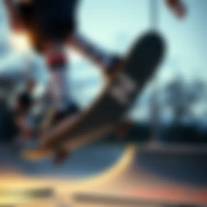 Skateboarding in New Balance Crew Socks Skateboarder wearing New Balance crew socks while performing tricks at a skate park