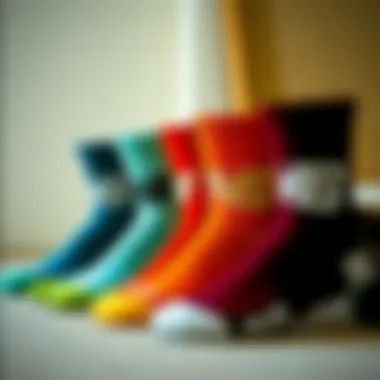 Stylish New Balance Crew Socks for Skateboarding Stylish arrangement of New Balance crew socks in various colors suitable for skateboarding