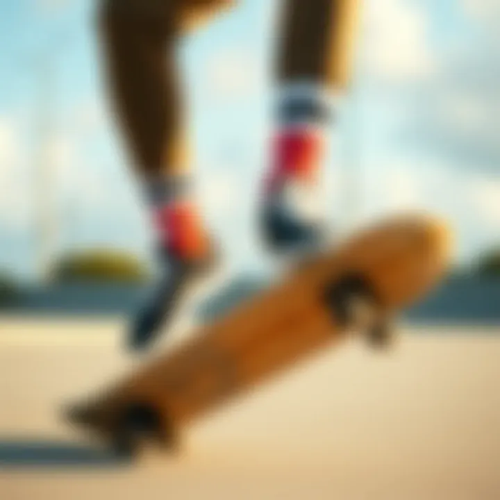 Skateboarder performing tricks while wearing New Balance performance socks