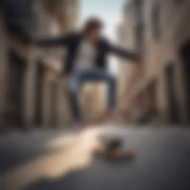 Skateboarder in Nike Blazer Mid PRM Performing a Trick A skateboarder wearing Nike Blazer Mid PRM performing a trick in an urban setting