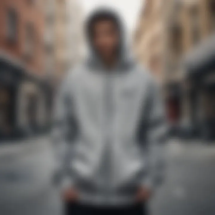 A stylish individual wearing the Nike oversized zip-up hoodie in an urban setting