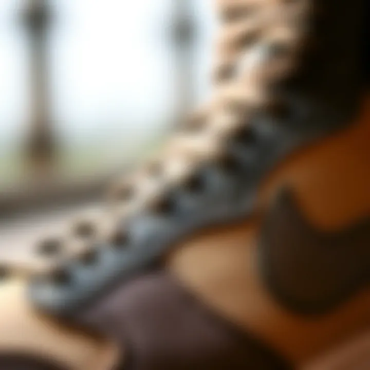 Close-up of Nike SD Dunk High showcasing intricate stitching and material texture