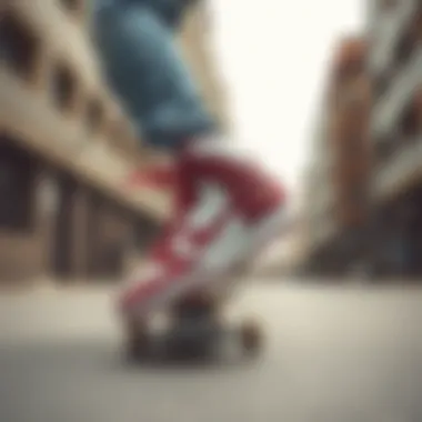 Nike SD Dunk High on a skateboard in an urban setting