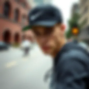 Urban Skateboarder with Nike Hat Skateboarder wearing Nike hat in an urban setting