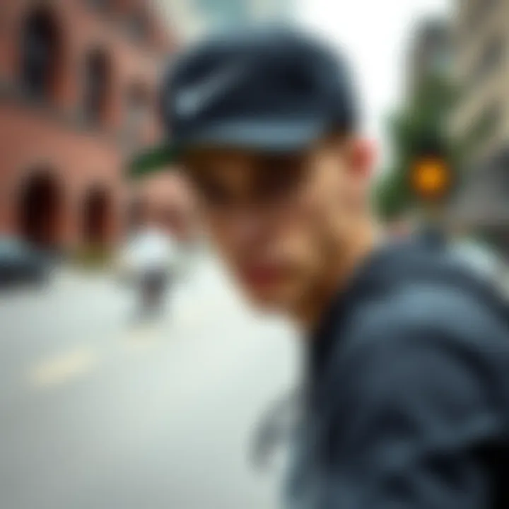 Urban Skateboarder with Nike Hat Skateboarder wearing Nike hat in an urban setting