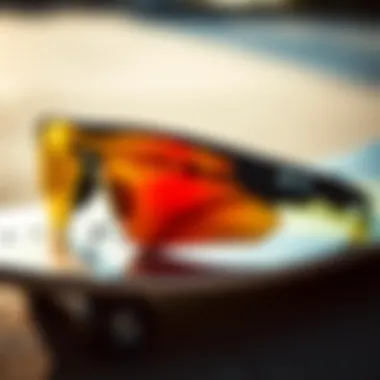 Oakley Sutro Lenses on Skateboard Deck A pair of Oakley Sutro polarized lenses laid on a skateboard deck.