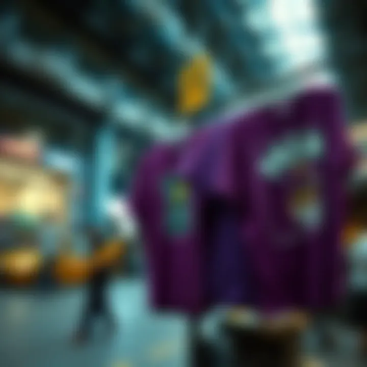 Cultural Significance and Contemporary Trends Collection of purple graphic shirts displayed in a trendy urban setting