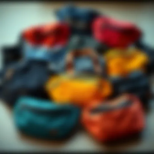 Diverse collection of fanny packs showcasing various styles and colors