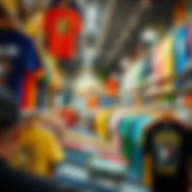 Vibrant Retail Experience Colorful graphic tees displayed in a vibrant retail setting