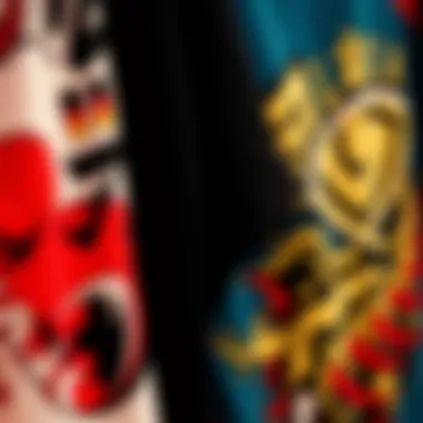 Intricate Graphic Designs A close-up view of intricate graphic tee designs