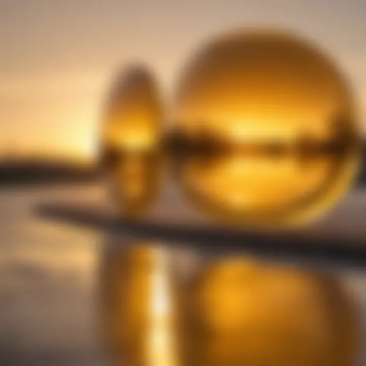 An artistic representation of yellow lenses reflecting a bright sunset, illustrating their functionality in different lighting conditions.