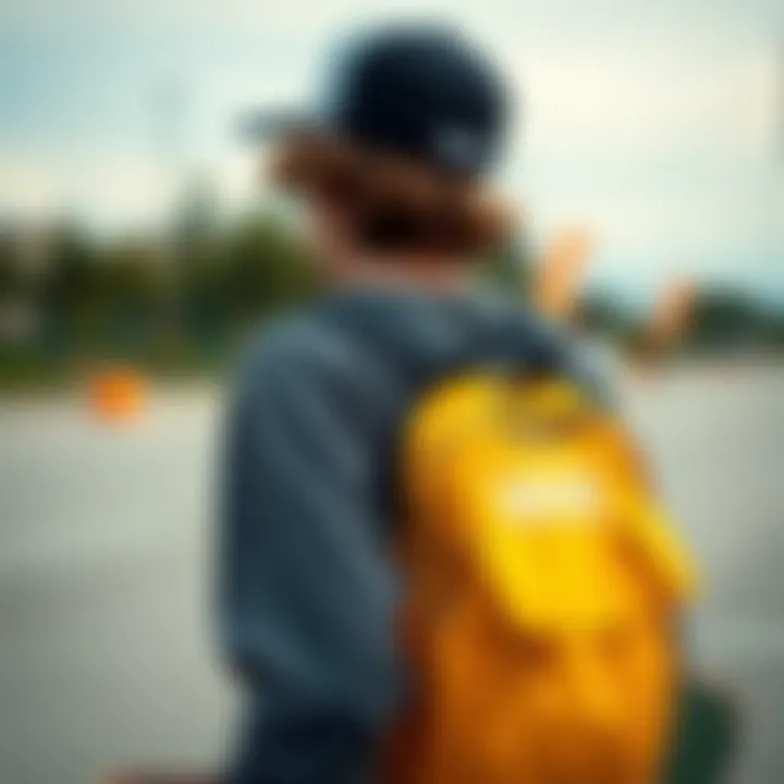 Skater Identity with Yellow Vans Skateboarder showcasing their unique style with a yellow Vans backpack