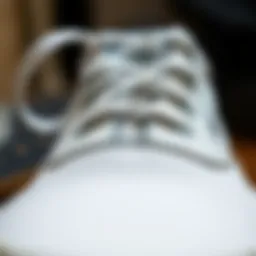 A close-up view of Size 12 White Vans showcasing the unique texture and stitching details.