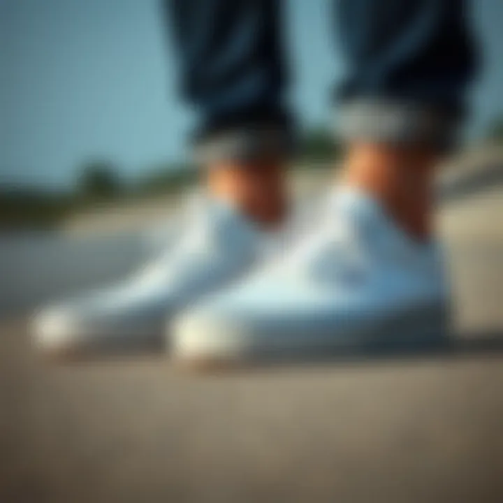 A comparison image showing Size 12 White Vans alongside alternative footwear options for skaters.