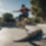 Skateboarder performing tricks in an urban skate park