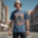 Stylish skateboarding outfit featuring graphic tee and denim