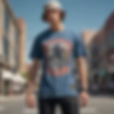 Stylish skateboarding outfit featuring graphic tee and denim