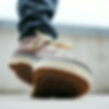 A profile view of a skateboard shoe showing its cushioning and support structure.