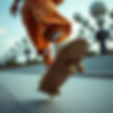 Skateboarder performing tricks wearing tan suede Vans