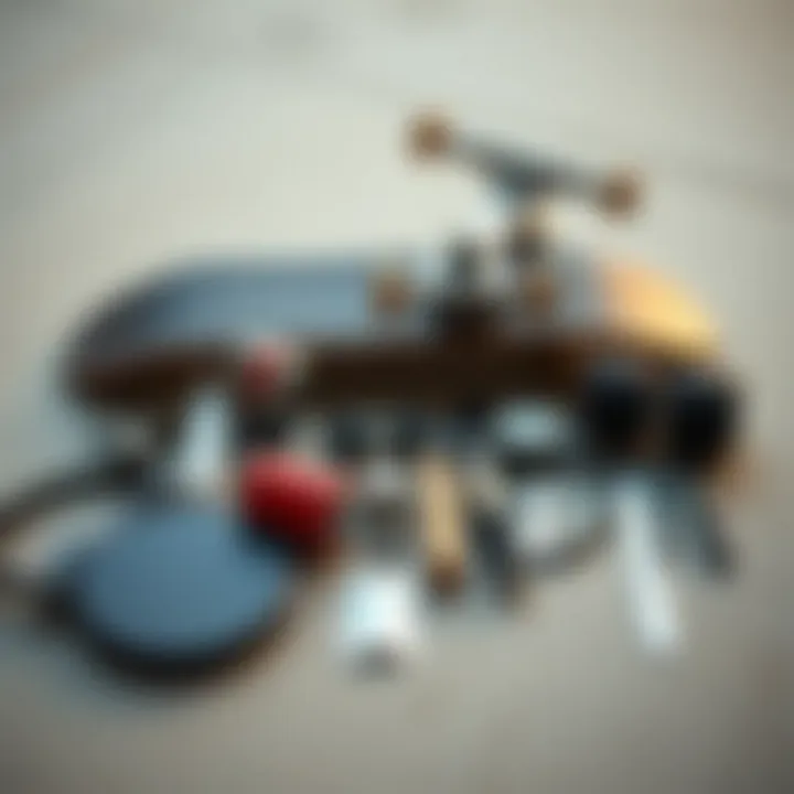 Exploring Essential Components of a Complete Skateboard Components of a complete skateboard laid out on a surface for examination