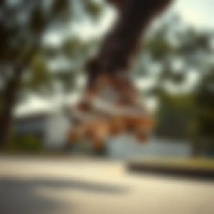 Functionality in Action: Skater with adidas Forum Brown Skater performing a trick while wearing adidas Forum Brown