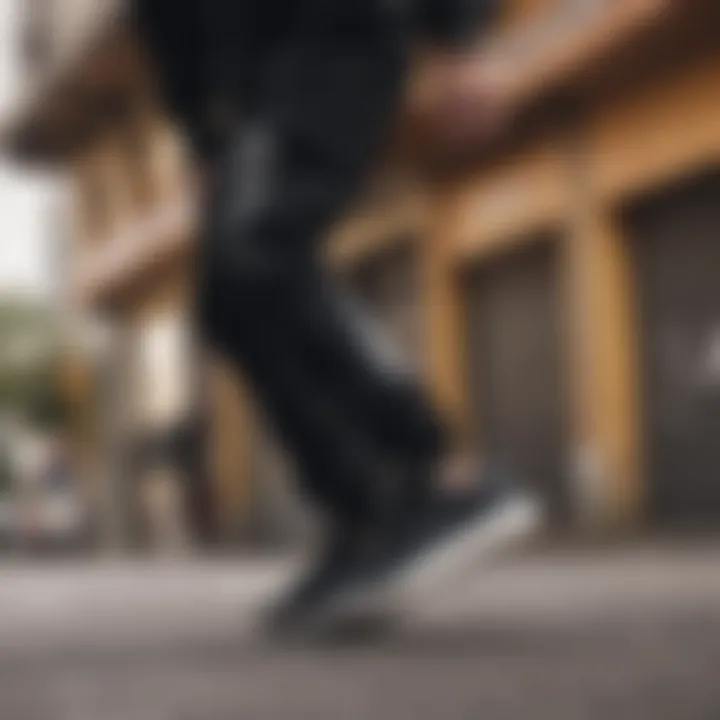 Skater performing tricks while wearing adidas Forum Low Black