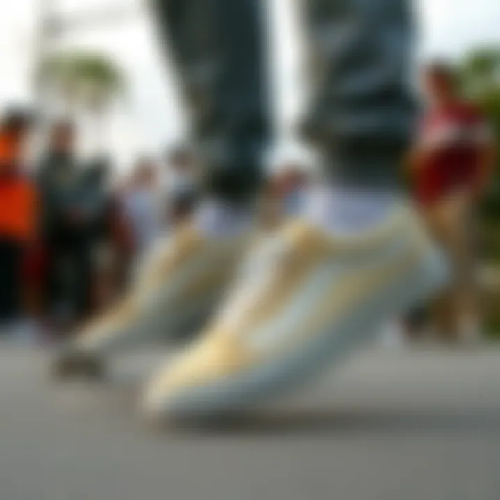 Vans Cream Shoes in Skateboarding Community Community gathering showcasing Vans cream shoes in skate culture