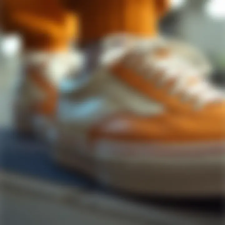 Design Features of Vans Cream Shoes Close-up of Vans cream shoes highlighting design details