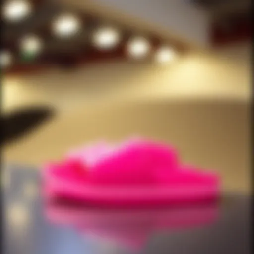 Stylish pink Champion sliders on display