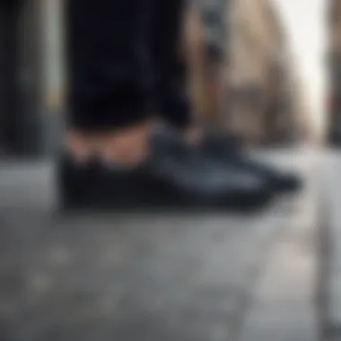 Urban Elegance of Black Adidas Superstar Stylish black Adidas Superstar shoes on a city street